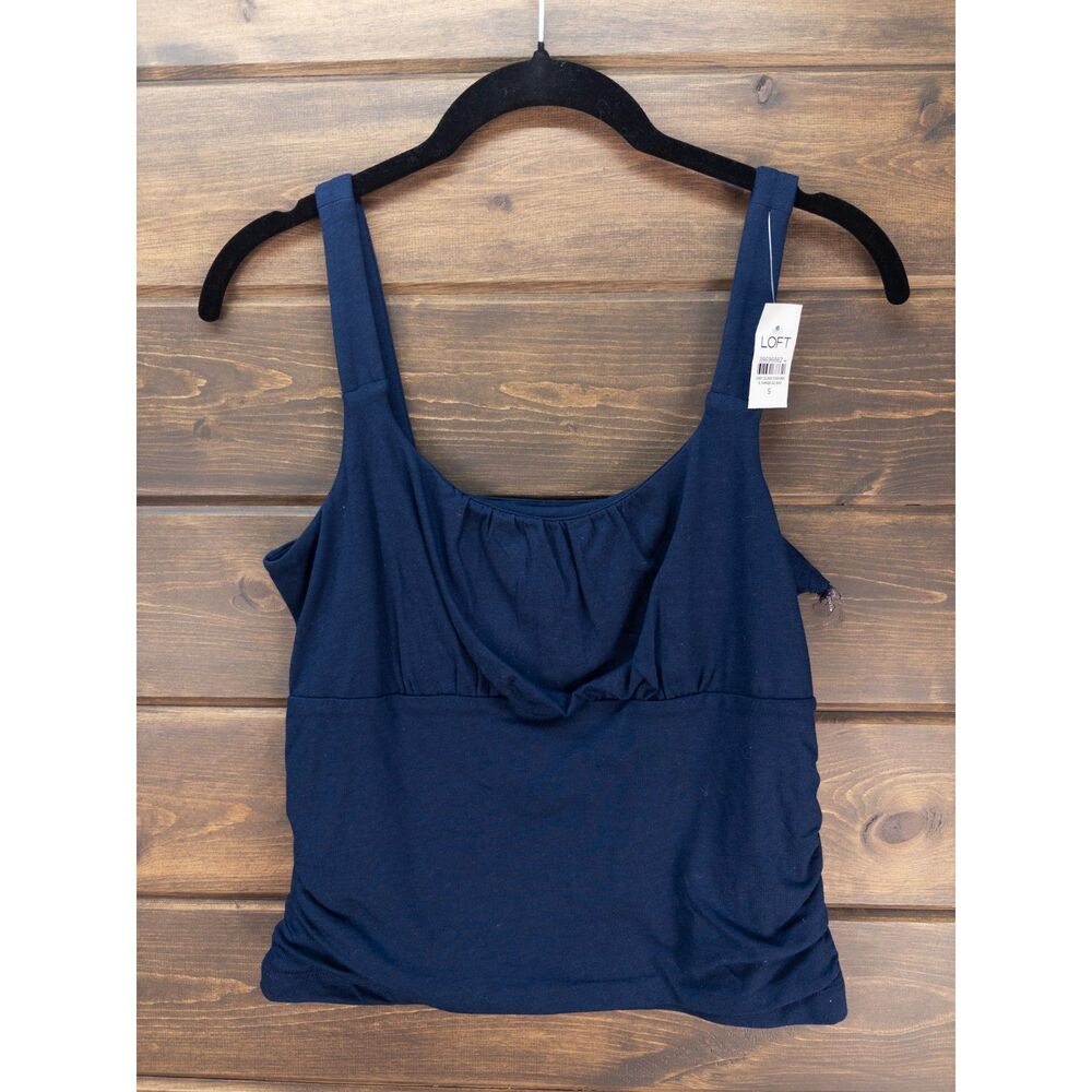 LOFT Ruched Empire Waist Tank Top Navy Sleeveless Side Stretch Size Small NWT